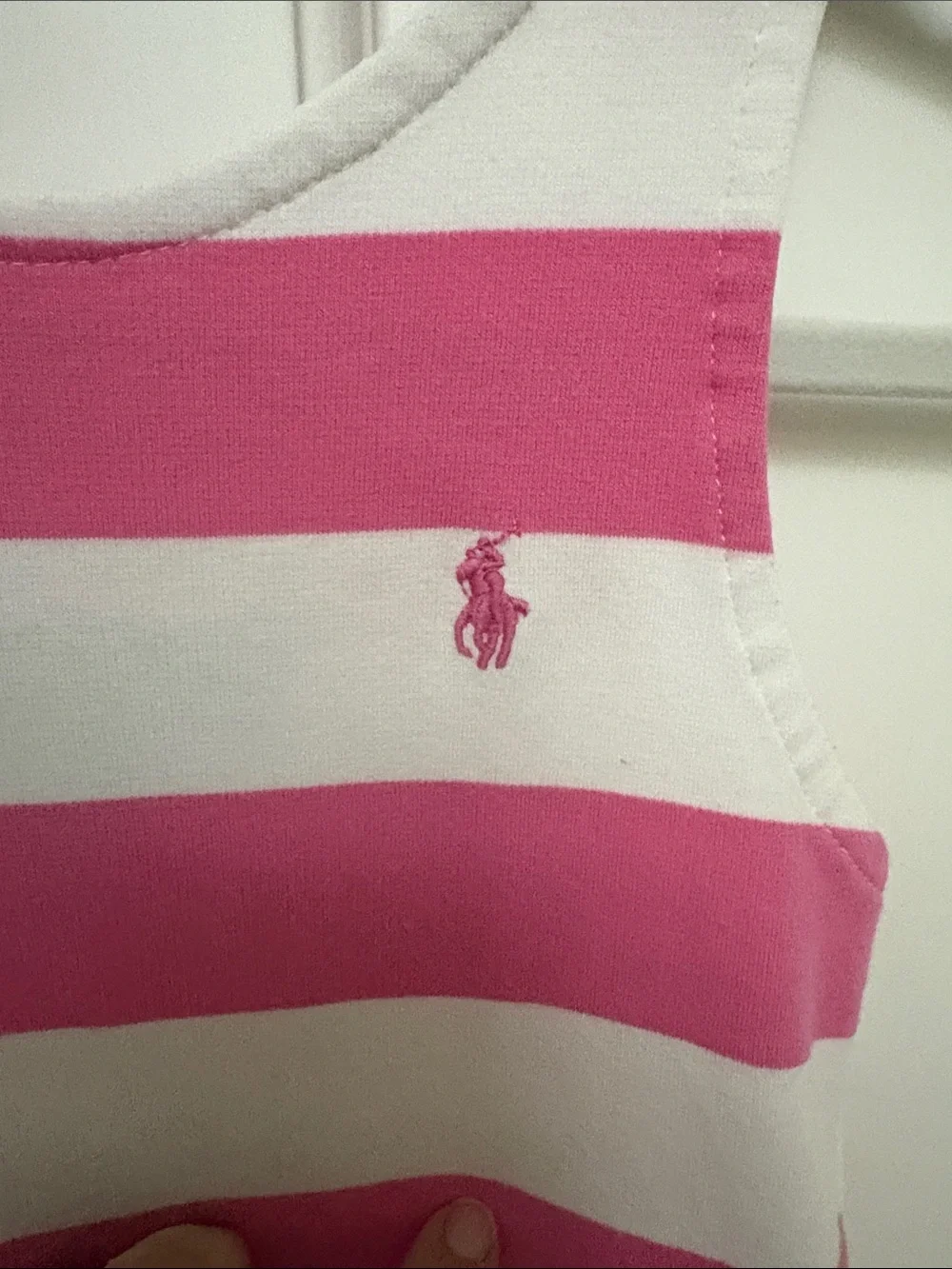 4T: Ralph Lauren Pink and White Striped Girls Scalloped Dress: summer, vacation